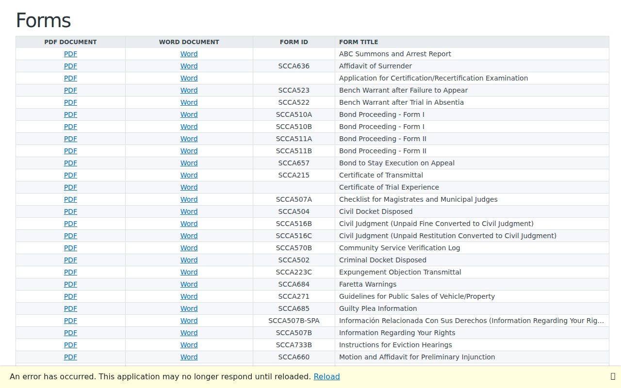 Lee County bench warrant information, South Carolina Summary Court forms