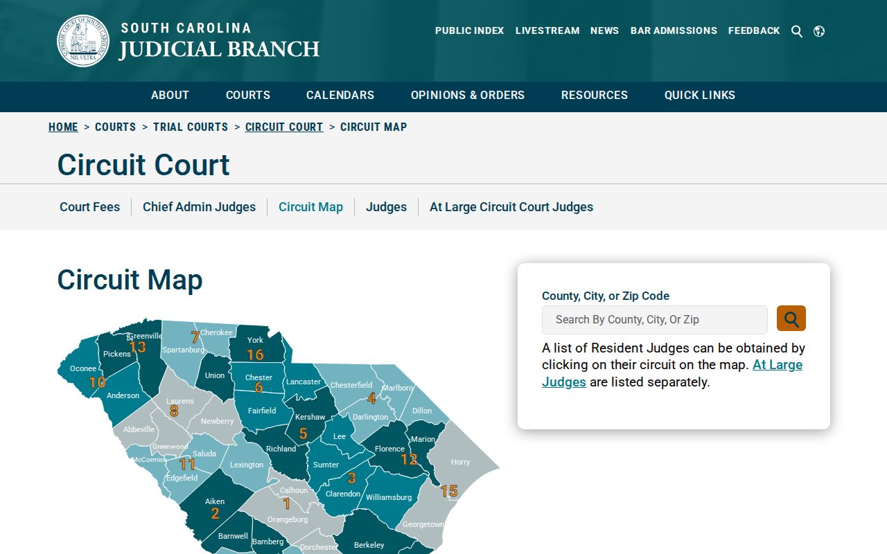 Lee County arrest warrant court routing, Third Judicial Circuit map