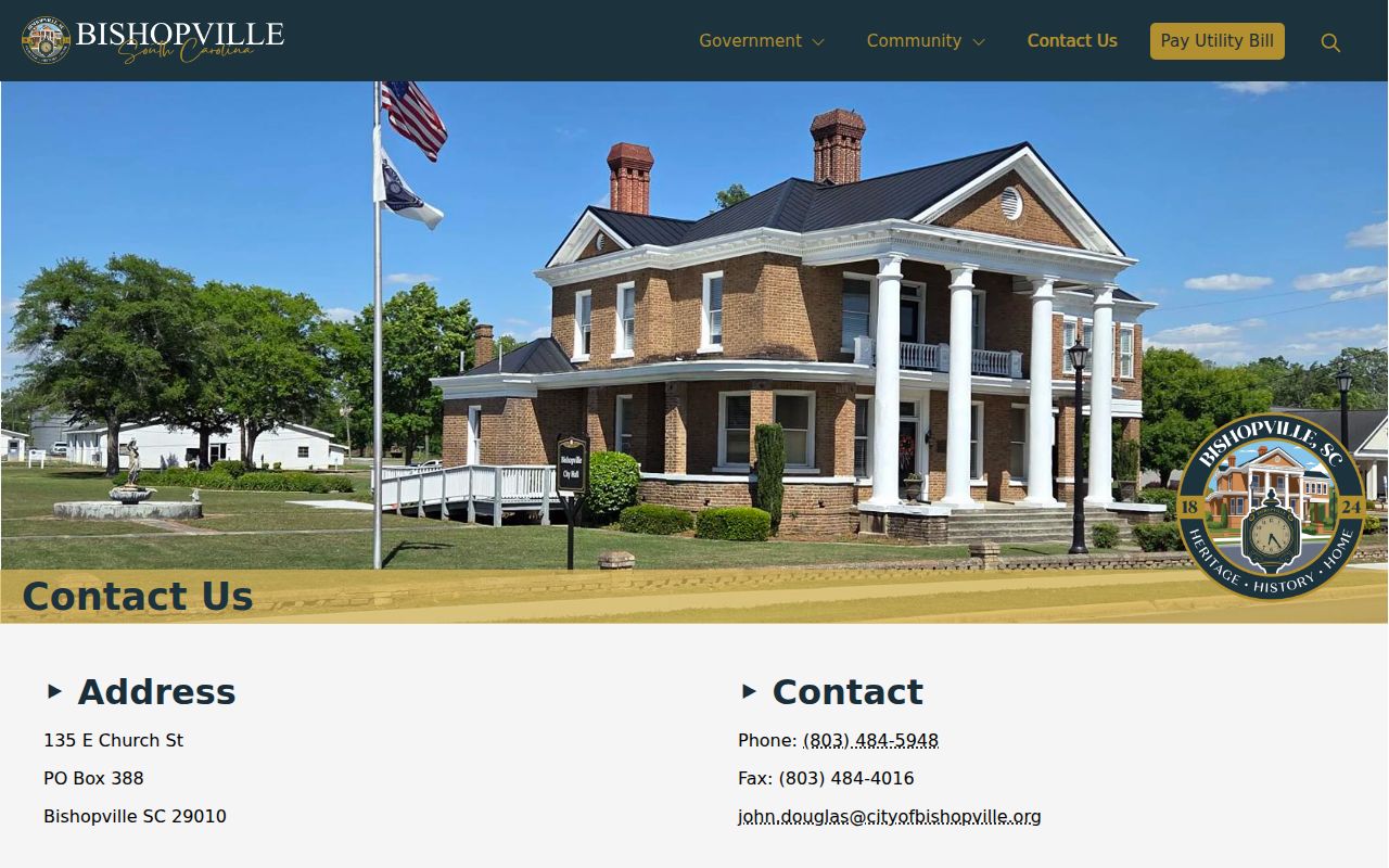 Bishopville warrant records routing, city hall contact page