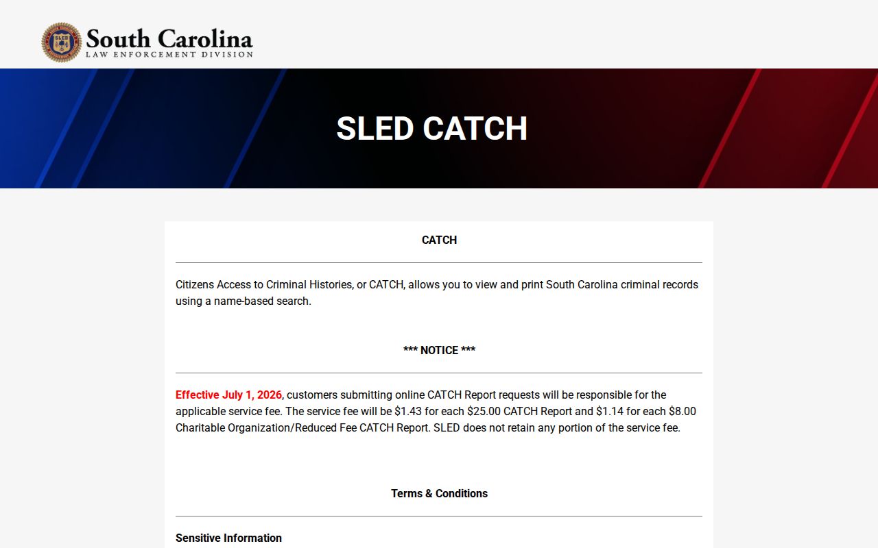 Lee County warrant search limits, SLED criminal-history notice