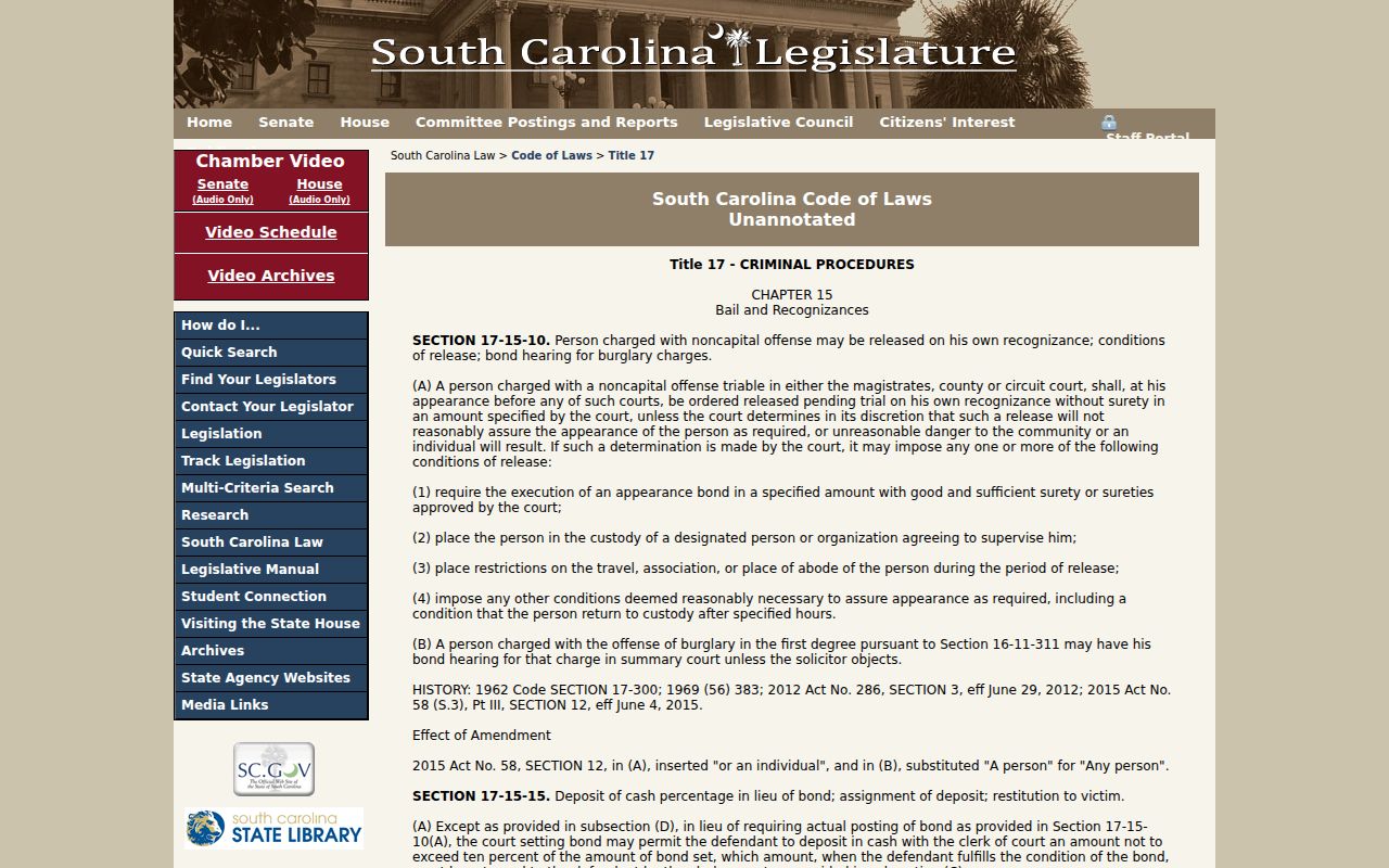 Lee County bench warrant bond context, South Carolina appearance-bond law